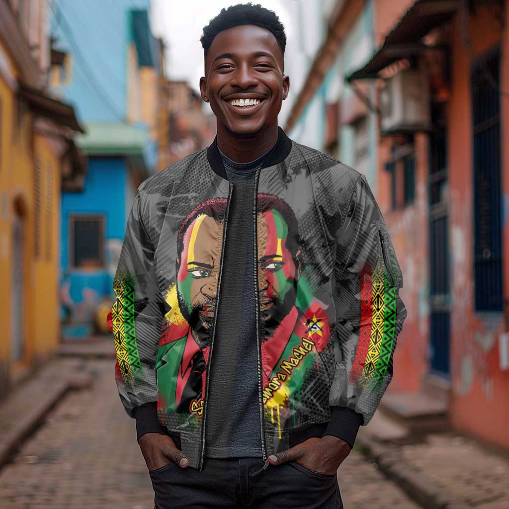 Samora Machel Sleeve Zip Bomber Jacket Mozambique Liberation Graffiti Style Viva FRELIMO African Revolutionary - African Pride