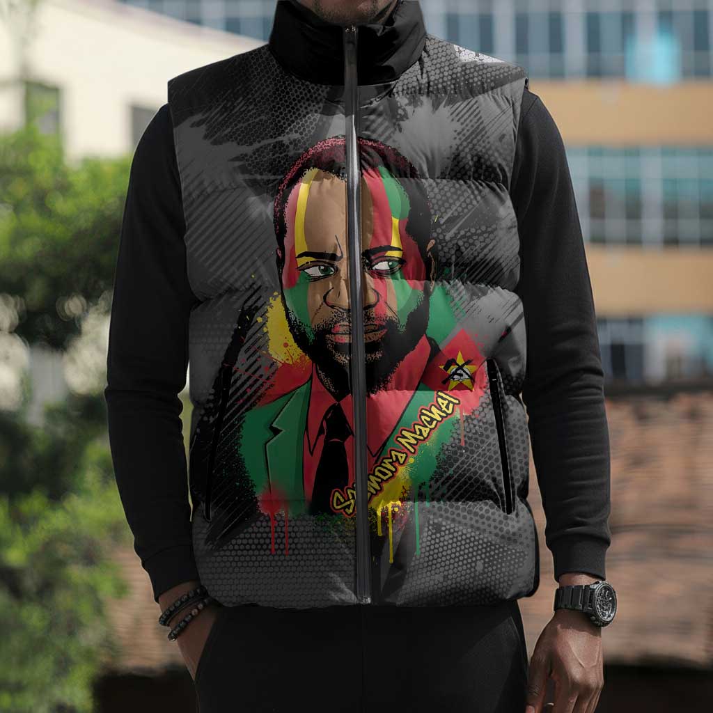 Samora Machel Sleeveless Puffer Jacket Mozambique Liberation Graffiti Style Viva FRELIMO African Revolutionary - African Pride