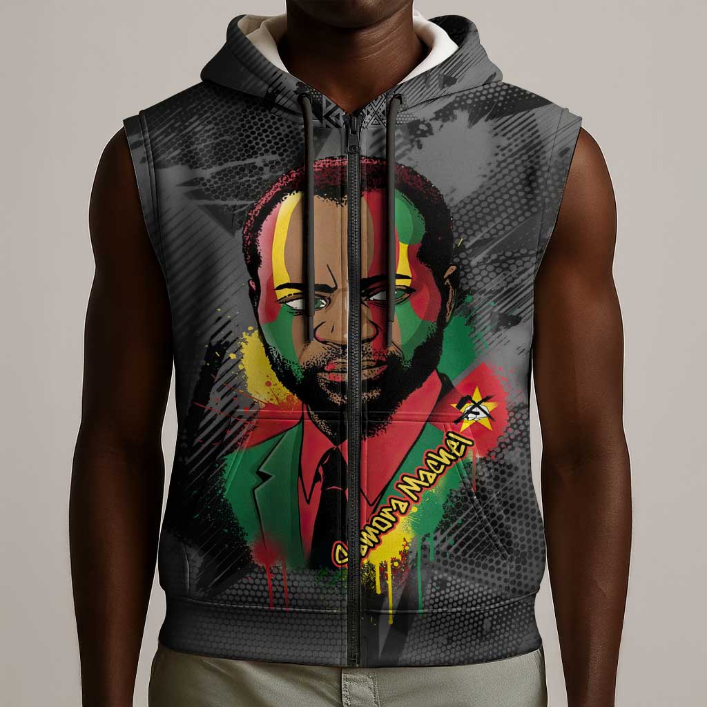 Samora Machel Sleeveless Zip Hoodie Mozambique Liberation Graffiti Style Viva FRELIMO African Revolutionary - African Pride