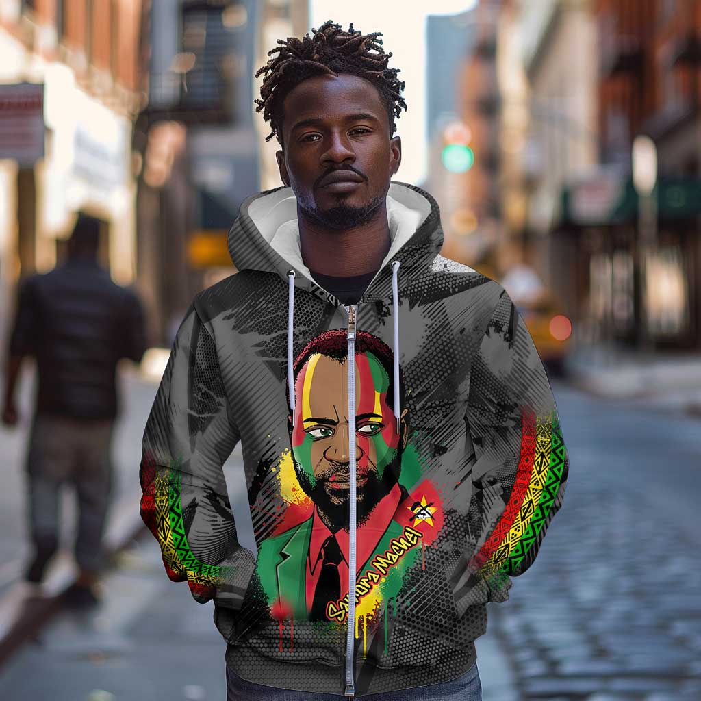 Samora Machel Zip Hoodie Mozambique Liberation Graffiti Style Viva FRELIMO African Revolutionary - African Pride