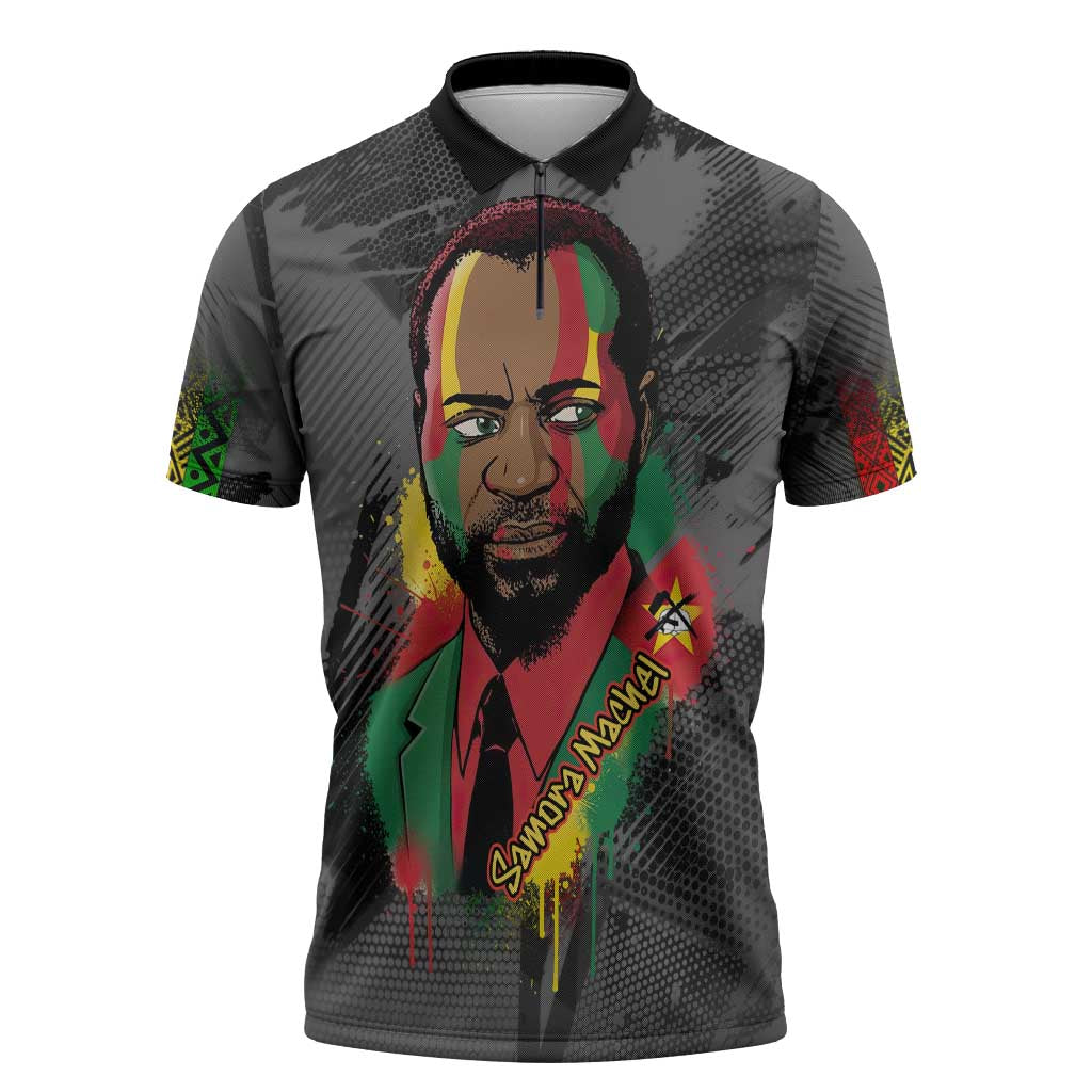 Samora Machel Zipper Polo Shirt Mozambique Liberation Graffiti Style Viva FRELIMO African Revolutionary - African Pride