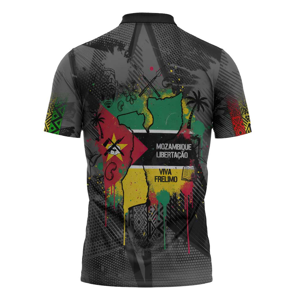 Samora Machel Zipper Polo Shirt Mozambique Liberation Graffiti Style Viva FRELIMO African Revolutionary - African Pride