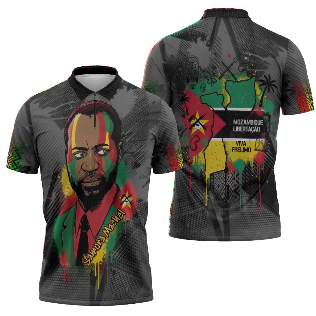 Samora Machel Zipper Polo Shirt Mozambique Liberation Graffiti Style Viva FRELIMO African Revolutionary - African Pride