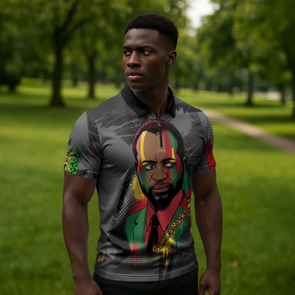 Samora Machel Zipper Polo Shirt Mozambique Liberation Graffiti Style Viva FRELIMO African Revolutionary - African Pride