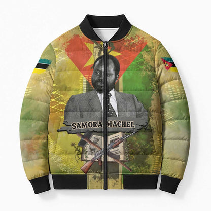 Samora Machel Bomber Puffer Jacket Mozambique Flag Unity and Victory Quote Liberation Struggle - African Freedom Tribute - African Pride