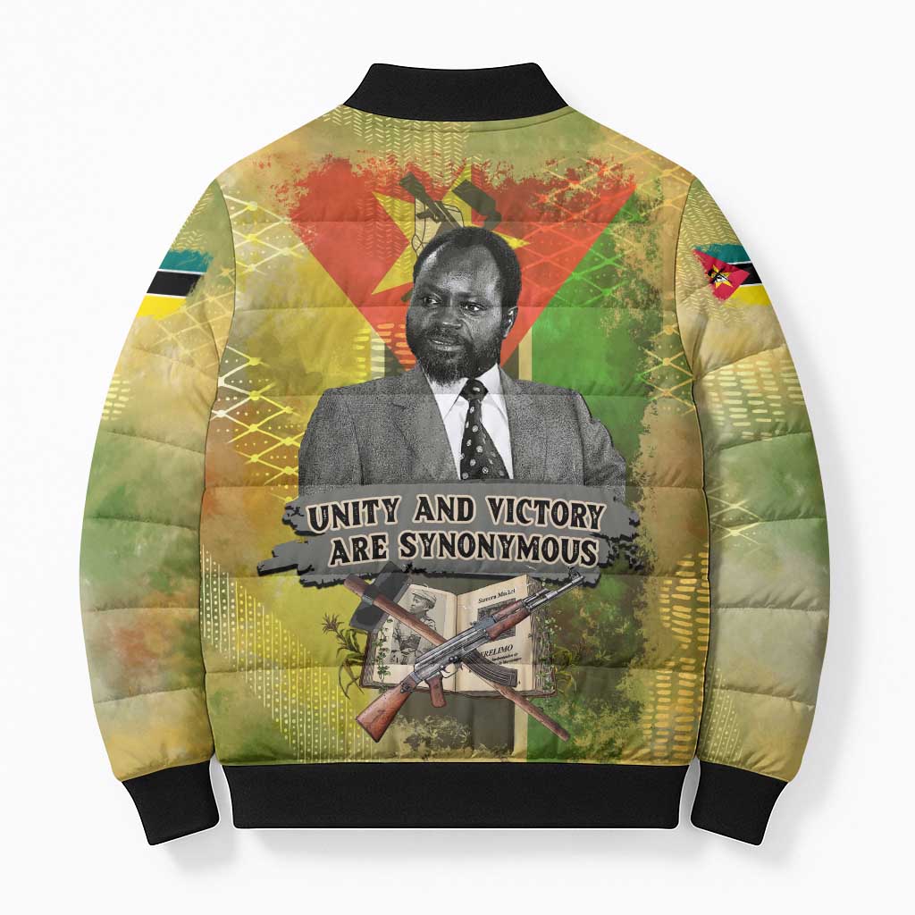 Samora Machel Bomber Puffer Jacket Mozambique Flag Unity and Victory Quote Liberation Struggle - African Freedom Tribute - African Pride