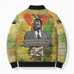 Samora Machel Bomber Puffer Jacket Mozambique Flag Unity and Victory Quote Liberation Struggle - African Freedom Tribute - African Pride