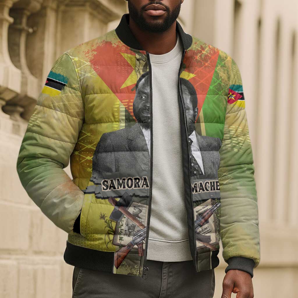 Samora Machel Bomber Puffer Jacket Mozambique Flag Unity and Victory Quote Liberation Struggle - African Freedom Tribute - African Pride
