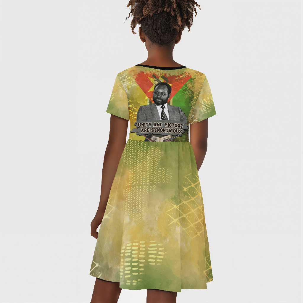 Samora Machel Kid Short Sleeve Dress Mozambique Flag Unity and Victory Quote Liberation Struggle - African Freedom Tribute - African Pride