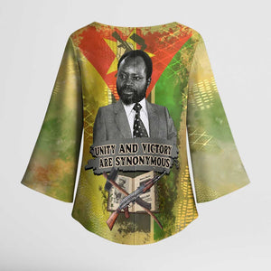 Samora Machel Kimono Sleeve Blouse Mozambique Flag Unity and Victory Quote Liberation Struggle - African Freedom Tribute - African Pride