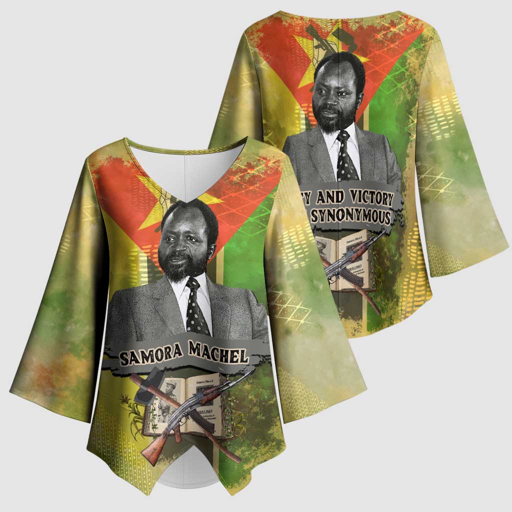 Samora Machel Kimono Sleeve Blouse Mozambique Flag Unity and Victory Quote Liberation Struggle - African Freedom Tribute - African Pride