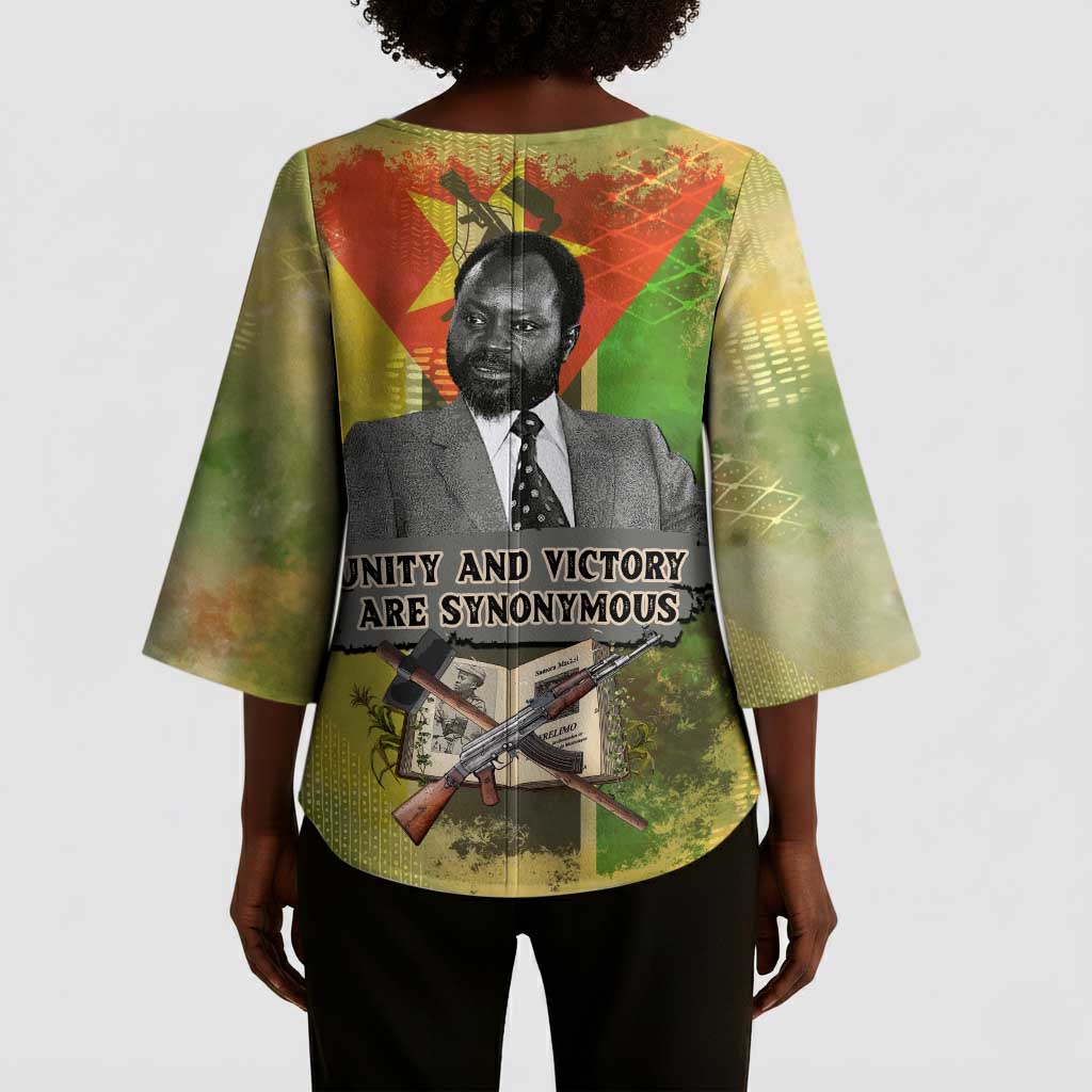Samora Machel Kimono Sleeve Blouse Mozambique Flag Unity and Victory Quote Liberation Struggle - African Freedom Tribute - African Pride