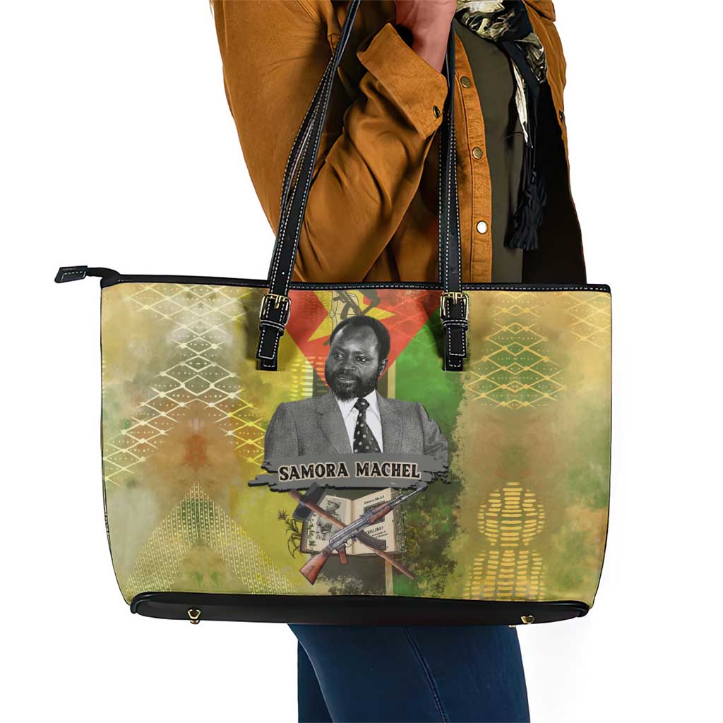 Samora Machel Leather Tote Bag Mozambique Flag Unity and Victory Quote Liberation Struggle - African Freedom Tribute - African Pride