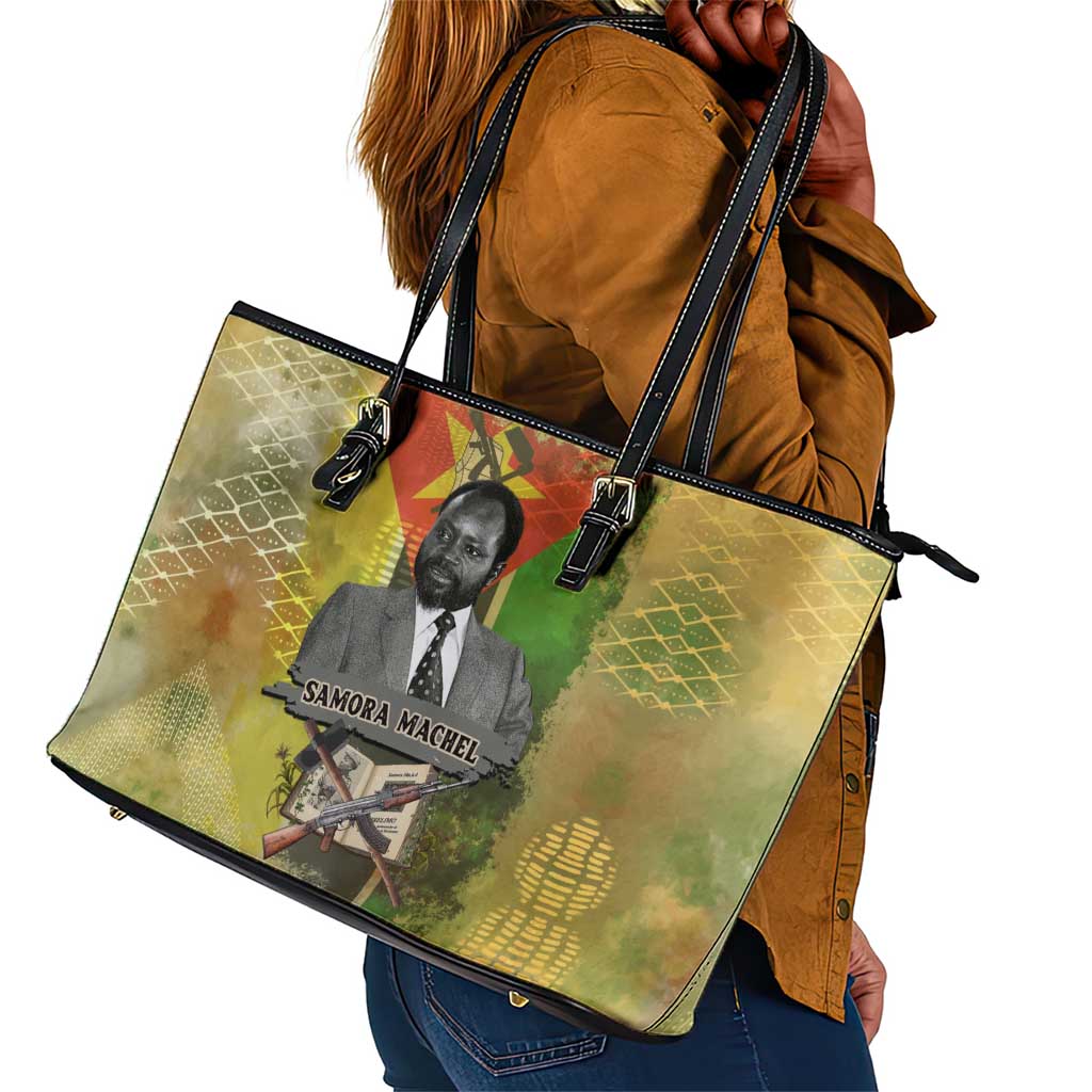 Samora Machel Leather Tote Bag Mozambique Flag Unity and Victory Quote Liberation Struggle - African Freedom Tribute - African Pride