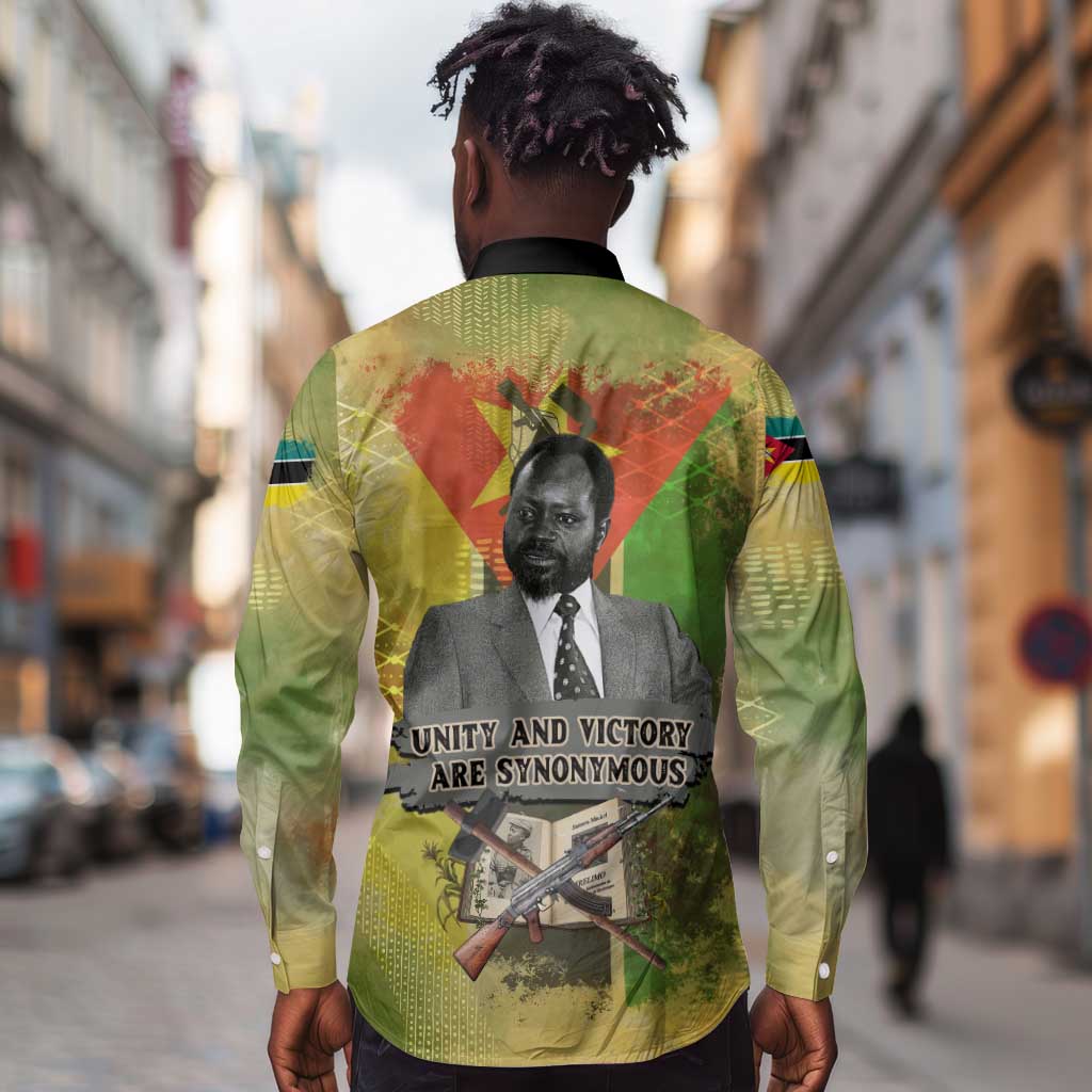 Samora Machel Long Sleeve Button Shirt Mozambique Flag Unity and Victory Quote Liberation Struggle - African Freedom Tribute - African Pride