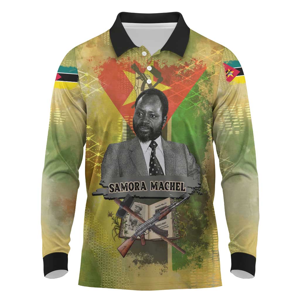 Samora Machel Long Sleeve Polo Shirt Mozambique Flag Unity and Victory Quote Liberation Struggle - African Freedom Tribute - African Pride
