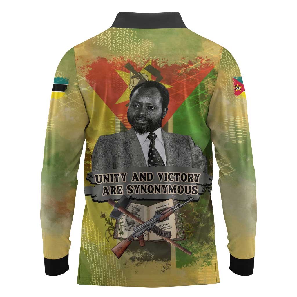 Samora Machel Long Sleeve Polo Shirt Mozambique Flag Unity and Victory Quote Liberation Struggle - African Freedom Tribute - African Pride