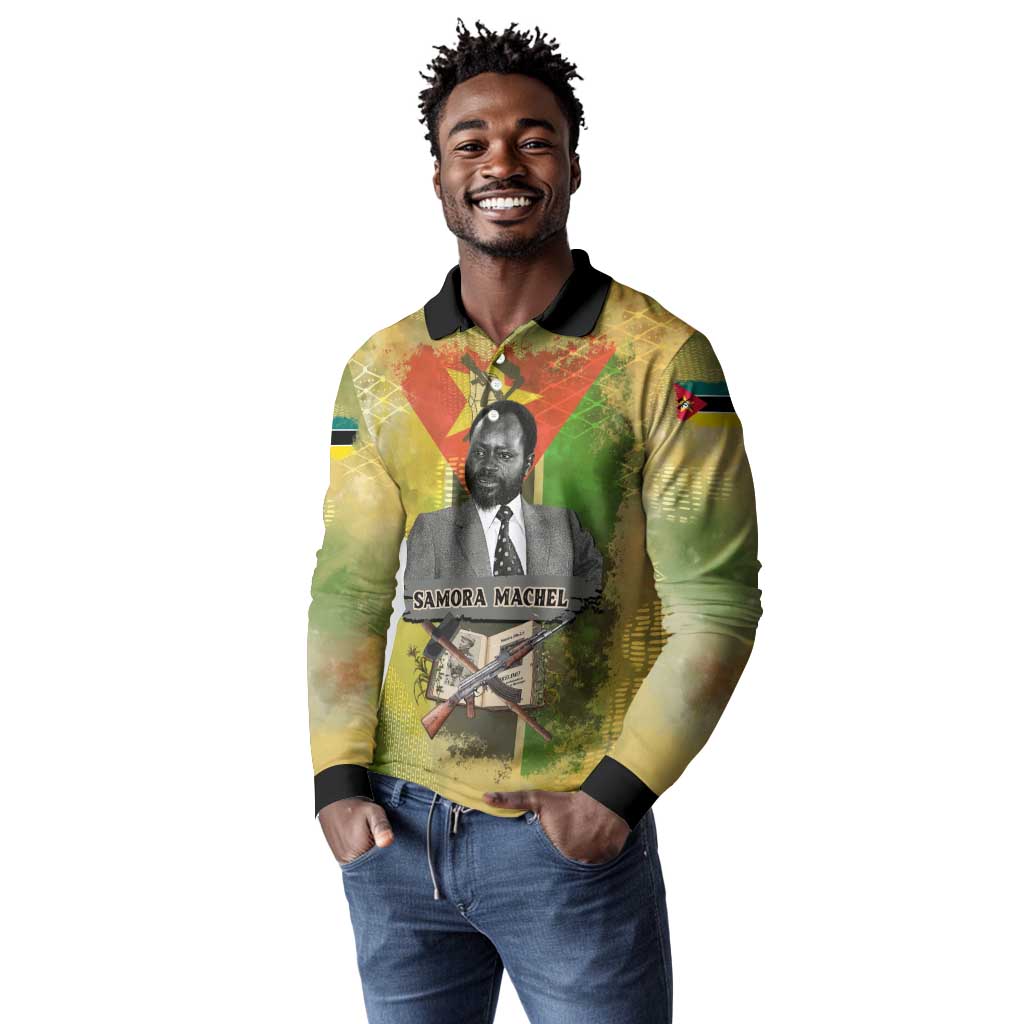 Samora Machel Long Sleeve Polo Shirt Mozambique Flag Unity and Victory Quote Liberation Struggle - African Freedom Tribute - African Pride