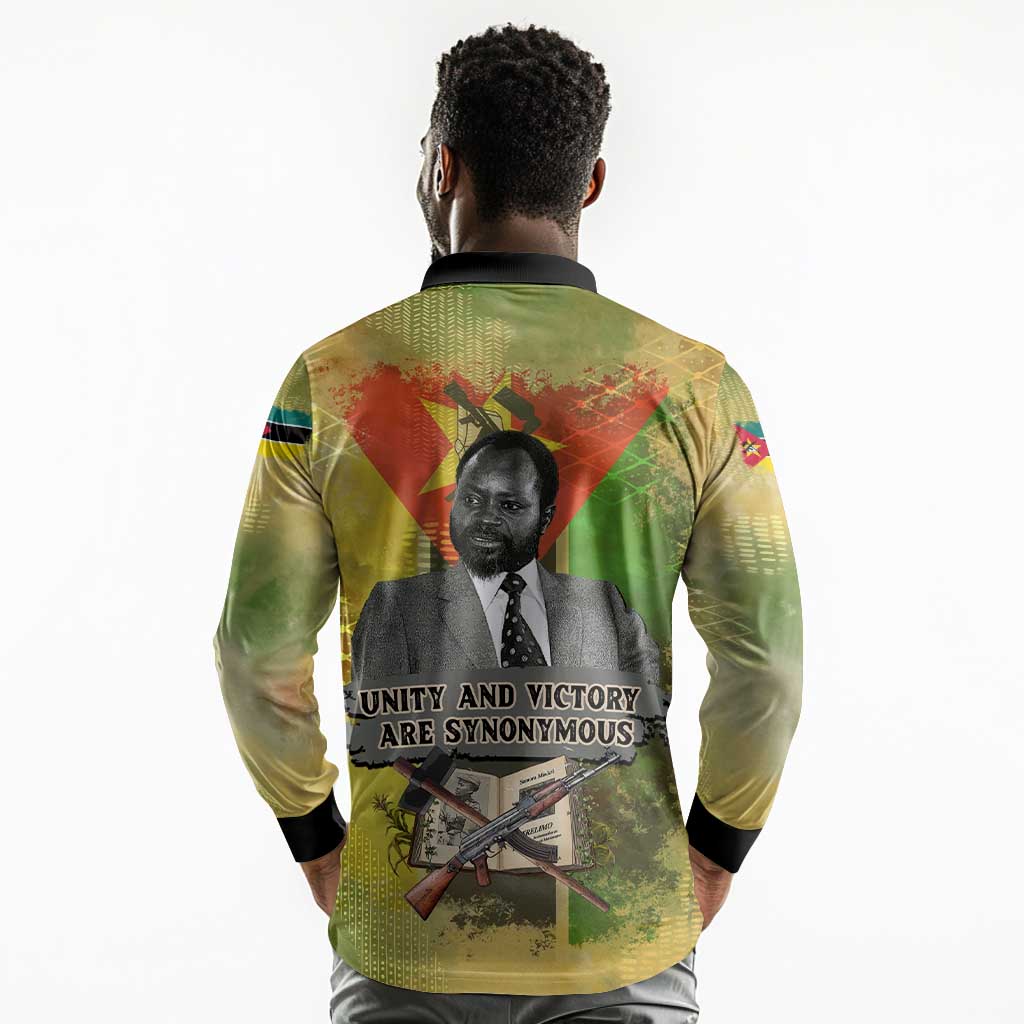 Samora Machel Long Sleeve Polo Shirt Mozambique Flag Unity and Victory Quote Liberation Struggle - African Freedom Tribute - African Pride