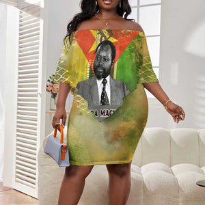 Samora Machel Off Shoulder Short Dress Mozambique Flag Unity and Victory Quote Liberation Struggle - African Freedom Tribute - African Pride