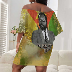 Samora Machel Off Shoulder Short Dress Mozambique Flag Unity and Victory Quote Liberation Struggle - African Freedom Tribute - African Pride