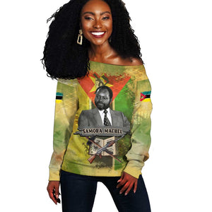 Samora Machel Off Shoulder Sweater Mozambique Flag Unity and Victory Quote Liberation Struggle - African Freedom Tribute - African Pride