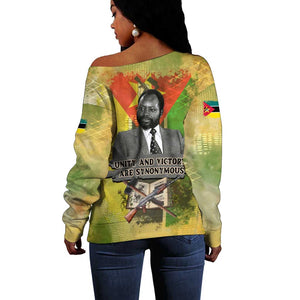 Samora Machel Off Shoulder Sweater Mozambique Flag Unity and Victory Quote Liberation Struggle - African Freedom Tribute - African Pride