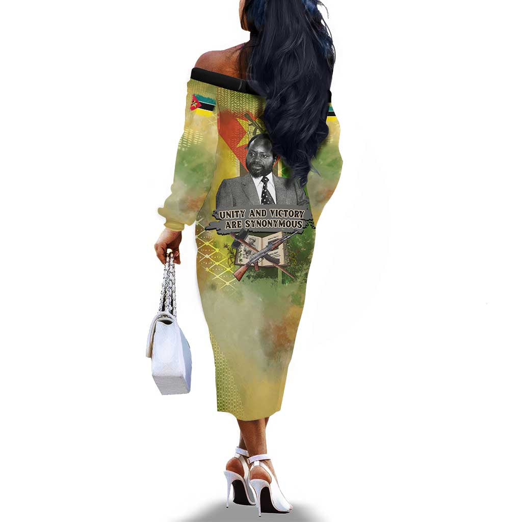 Samora Machel Off The Shoulder Long Sleeve Dress Mozambique Flag Unity and Victory Quote Liberation Struggle - African Freedom Tribute - African Pride
