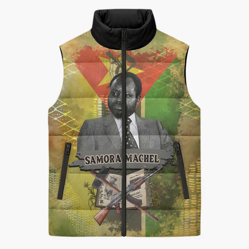 Samora Machel Sleeveless Puffer Jacket Mozambique Flag Unity and Victory Quote Liberation Struggle - African Freedom Tribute - African Pride