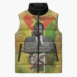 Samora Machel Sleeveless Puffer Jacket Mozambique Flag Unity and Victory Quote Liberation Struggle - African Freedom Tribute - African Pride
