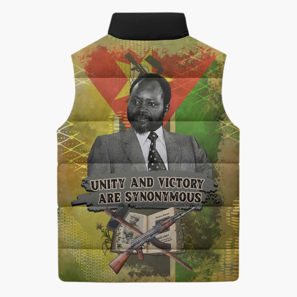 Samora Machel Sleeveless Puffer Jacket Mozambique Flag Unity and Victory Quote Liberation Struggle - African Freedom Tribute - African Pride