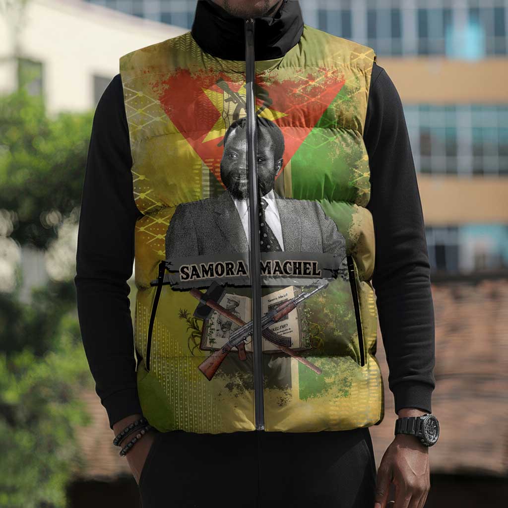 Samora Machel Sleeveless Puffer Jacket Mozambique Flag Unity and Victory Quote Liberation Struggle - African Freedom Tribute - African Pride