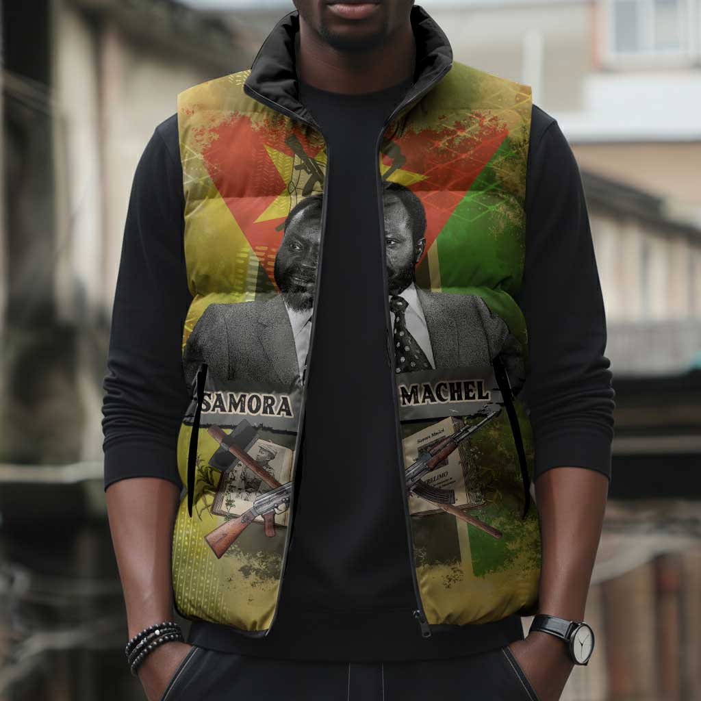 Samora Machel Sleeveless Puffer Jacket Mozambique Flag Unity and Victory Quote Liberation Struggle - African Freedom Tribute - African Pride