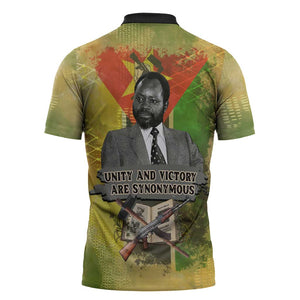 Samora Machel Zipper Polo Shirt Mozambique Flag Unity and Victory Quote Liberation Struggle - African Freedom Tribute - African Pride
