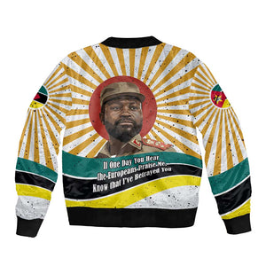 Samora Machel Bomber Jacket Radiant Sunburst Bold Anti-Colonial Quote Mozambique Liberation - African Revolutionary Art - African Pride