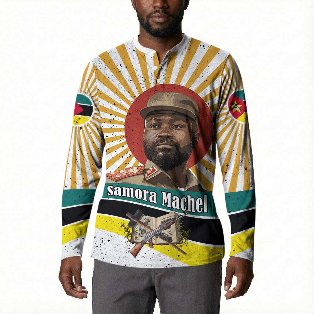 Samora Machel Button Sweatshirt Radiant Sunburst Bold Anti-Colonial Quote Mozambique Liberation - African Revolutionary Art