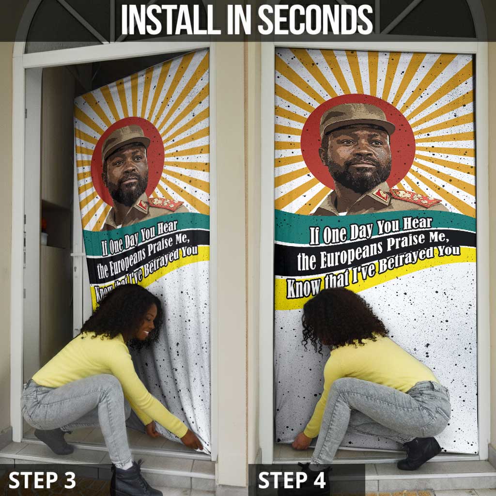 Samora Machel Door Cover Radiant Sunburst Bold Anti-Colonial Quote Mozambique Liberation - African Revolutionary Art - African Pride