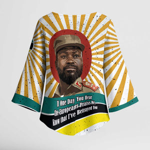 Samora Machel Kimono Sleeve Blouse Radiant Sunburst Bold Anti-Colonial Quote Mozambique Liberation - African Revolutionary Art - African Pride