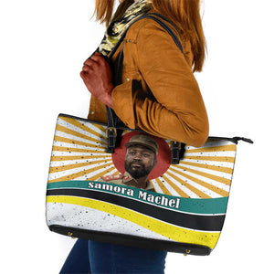 Samora Machel Leather Tote Bag Radiant Sunburst Bold Anti-Colonial Quote Mozambique Liberation - African Revolutionary Art - African Pride
