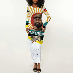 Samora Machel Long Sleeve Bodycon Dress Radiant Sunburst Bold Anti-Colonial Quote Mozambique Liberation - African Revolutionary Art - African Pride
