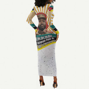 Samora Machel Long Sleeve Bodycon Dress Radiant Sunburst Bold Anti-Colonial Quote Mozambique Liberation - African Revolutionary Art - African Pride