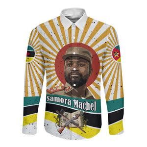 Samora Machel Long Sleeve Button Shirt Radiant Sunburst Bold Anti-Colonial Quote Mozambique Liberation - African Revolutionary Art - African Pride