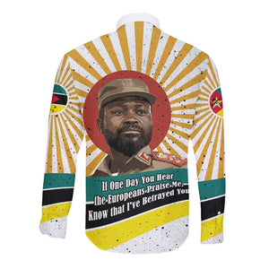 Samora Machel Long Sleeve Button Shirt Radiant Sunburst Bold Anti-Colonial Quote Mozambique Liberation - African Revolutionary Art - African Pride