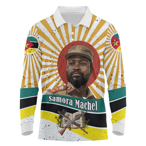 Samora Machel Long Sleeve Polo Shirt Radiant Sunburst Bold Anti-Colonial Quote Mozambique Liberation - African Revolutionary Art - African Pride