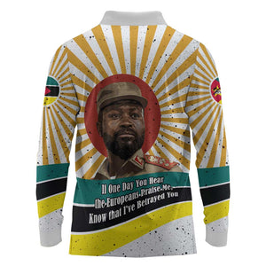 Samora Machel Long Sleeve Polo Shirt Radiant Sunburst Bold Anti-Colonial Quote Mozambique Liberation - African Revolutionary Art - African Pride