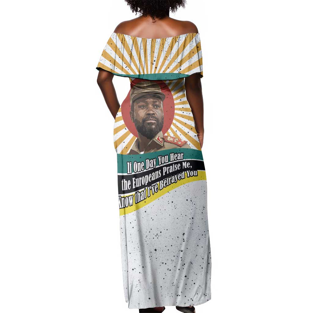Samora Machel Off Shoulder Maxi Dress Radiant Sunburst Bold Anti-Colonial Quote Mozambique Liberation - African Revolutionary Art - African Pride