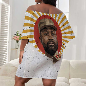 Samora Machel Off Shoulder Short Dress Radiant Sunburst Bold Anti-Colonial Quote Mozambique Liberation - African Revolutionary Art - African Pride