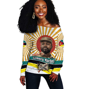 Samora Machel Off Shoulder Sweater Radiant Sunburst Bold Anti-Colonial Quote Mozambique Liberation - African Revolutionary Art - African Pride