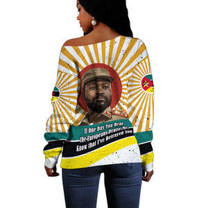Samora Machel Off Shoulder Sweater Radiant Sunburst Bold Anti-Colonial Quote Mozambique Liberation - African Revolutionary Art - African Pride