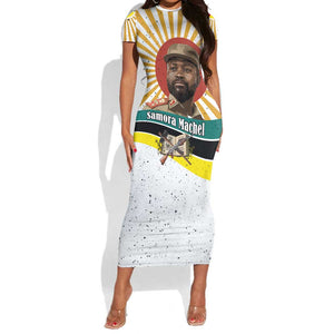 Samora Machel Short Sleeve Bodycon Dress Radiant Sunburst Bold Anti-Colonial Quote Mozambique Liberation - African Revolutionary Art - African Pride